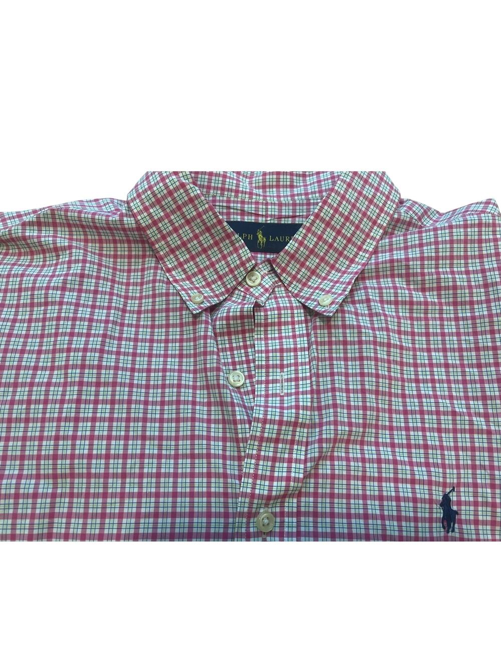 Polo Ralph Lauren RN 41381 Button Down Dress Shirt Size L Mens Pink Plaid EUC
